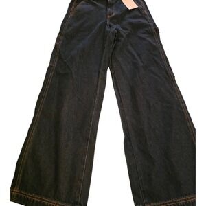 NWT Cello Women's High Rise Waist Pocket Wide Leg Jeans Dark Navy Size 1 Cargo